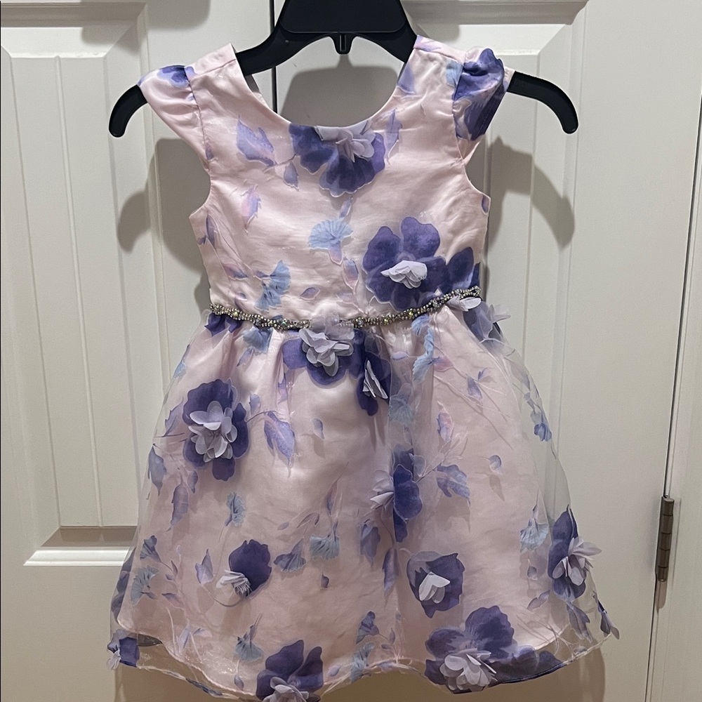 Rare Editions Pink and Purple Floral Dress with Silver Accents